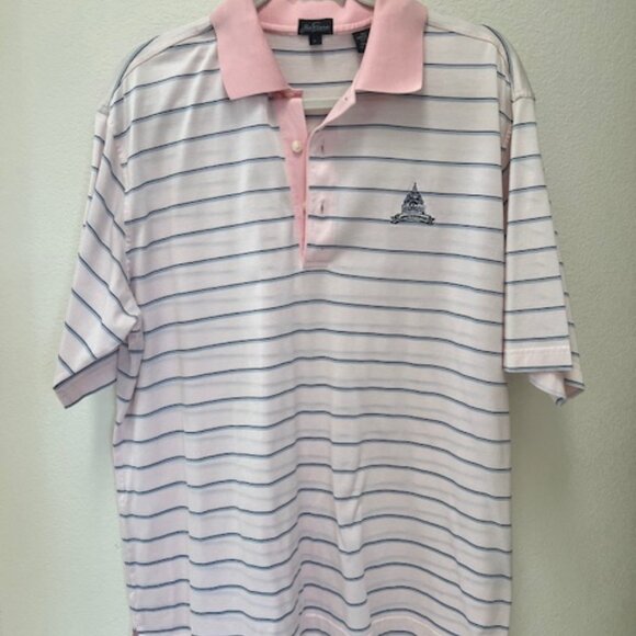 Jack Nicklaus x Congressional Country Club Polo Men’s L Pink Blue Stripes - Picture 1 of 4